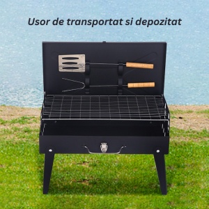 Gratar Portabil, Flippy, Pliabil, Tip Servieta, cu Accesorii pentru Gatit Incluse, Confectionat din Metal, 46x43x26 cm, Negru - Img 6