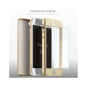 Husa Apple iPhone 5/5S/SE IPAKY Full Cover 360 Auriu cu Folie Cadou - Img 3