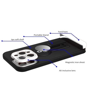 Husa Armor Design cu Stand pentru Apple iPhone 14 Pro Max Negru/Alb, Suport Auto Magnetic, Protectie Antisoc, Flippy - Img 5