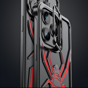 Husa de Protectie Compatibila iPhone 15 Pro Max, cu Suport Metalic pentru Camera, Armor Protective Series, Flippy, Antisoc, Protectie de Metal pe Margini, Model Paianjen, Negru Rosu - Img 11