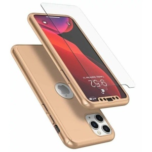Husa de protectie Flippy compatibila cu Apple iPhone 12/12 Pro Full Cover 360 Auriu + Folie de protectie - Img 2