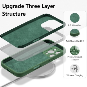 Husa de Protectie, Flippy, pentru iPhone 16 Pro, Liquid Silicone, cu Microfibra pe Interior, Protectie Antisoc, Compatibil Incarcare Wireless, Verde - Img 5