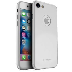 Husa de protectie Flippy Premium Full Cover 360 pentru Apple iPhone 7 Argintiu cu Folie sticla inclusa - Img 1