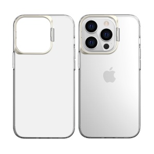 Husa de protectie pentru iPhone 14 Pro Max, cu suport metalic pentru camera, Bracket Series, Flippy, Protectie Antisoc, PC mat, silicon moale pe margini, Transparent - Img 5