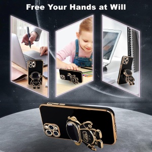 Husa de Protectie TPU 2in1, Flippy, pentru Apple iPhone 15 Pro Max, Astronaut cu Suport, Antisoc, Rezistenta la Impact, Protectie Camera, Negru - Img 3
