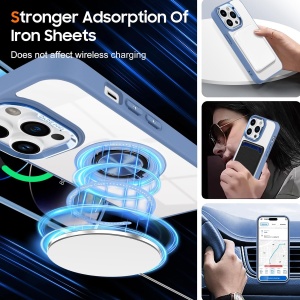 Husa de Protectie TPU, Flippy, pentru iPhone 16 Pro, Anticadere, cu Incarcare Wireless, Tehnologie Magsafe, Inel Magnetic Rotativ cu Functie de Suport, Transparent-Albastru Deschis - Img 5