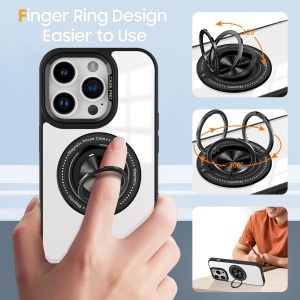 Husa de Protectie TPU, Flippy, pentru iPhone 16 Pro Max, Anticadere, cu Incarcare Wireless, Tehnologie Magsafe, Inel Magnetic Rotativ cu Functie de Suport, Transparent-Negru - Img 4