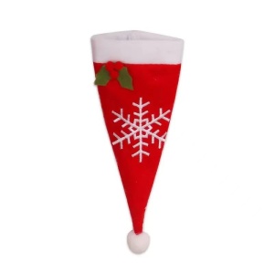 Husa decorativa festiva pentru 3 tacamuri Flippy, model caciulita cu fulg, material textil si poliester, 18 x 7 cm, rosu - Img 1