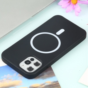 Husa MagSafe liquid large hole magnetic shell pentru Apple iPhone 13, Full Cover, Liquid Silicone, Magnetica, Incarcare Wireless, Flippy, Negru - Img 3