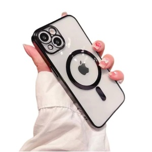 Husa MagSafe pentru Apple iPhone 12, Full Cover, Protectie camera, Margini colorate Electroplating, Magnetica, Incarcare Wireless, Flippy, Negru - Img 4
