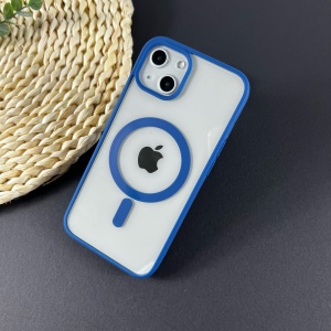 Husa MagSafe pentru Apple iPhone 13, Full Cover, Frosted Acrylic Color Big Hole, Magnetica, Incarcare Wireless, Flippy, Albastru - Img 2