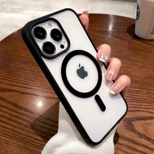 Husa MagSafe pentru Apple iPhone 14 Pro, Full Cover, Frosted Acrylic Color Big Hole, Magnetica, Incarcare Wireless, Flippy, Negru - Img 2
