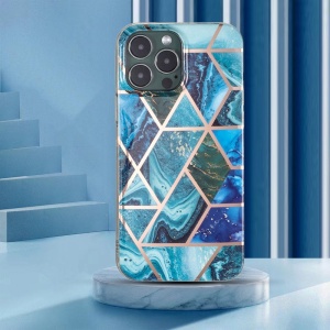 Husa protectie Flippy compatibila cu Apple iPhone 12 Soft IMD TPU Marble Geometric Albastru - Img 8