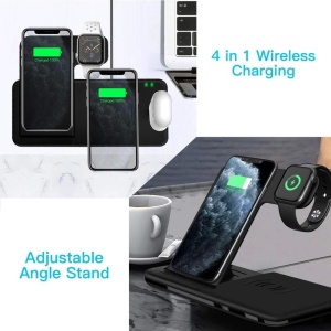 Incarcator Wireless FastCharge Flippy 4 In 1, design pliabil, 15W, Compatibil Apple Watch, Airpods, iPhone, Android, Samsung, Huawei, Xiaomi, Oppo, Negru - Img 2