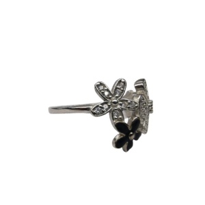Inel, Jolie Silver, Argint 925 Trifoi cu Email Negru M 58 - Img 3