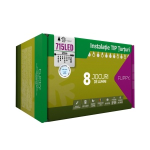 Instalatie Craciun, 25 m, 715 Led-uri ,Franjuri, Alb rece, 8 jocuri de lumini, Transformator cu telecomanda, Interconectabila, Prelungitor 3 m inclus, Fir Negru, Flippy - Img 7