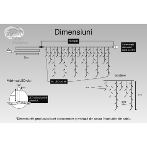 Instalatie Craciun, 3 m, 96 Led-uri ,Franjuri, Alb cald, Flash, Transformator cu telecomanda, Interconectabila, Prelungitor 5 m inclus, Fir Negru, Flippy - Img 3