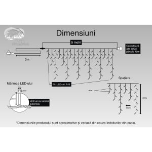 Instalatie Craciun, 5 m, 143 Led-uri ,Franjuri, Rosu / Verde/ Albastru, Flash, Transformator, Interconectabila, Prelungitor 3 m inclus, Fir Alb, Flippy - Img 3