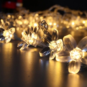 Instalatie Craciun, 6.5 metri, 30 Becuri LED tip Flori de cires, pentru exterior cu incarcare solara, Alb cald, Flippy - Img 10