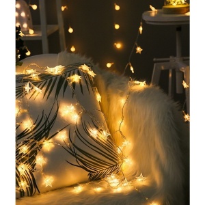 Instalatie Craciun, 6 metri,40 LED-uri cu Ornament tip Stea, Alb Cald, USB lung, fir cupru, liniar, interior/exterior, Flippy - Img 5