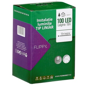 Instalatie Craciun liniara, cu transformator 31V, 10m, Alb Rece, 100 LED-uri V5, 8 jocuri de lumini, Fir verde, Flippy - Img 2