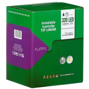Instalatie Craciun liniara, cu transformator 31V, 32 m, Alb Rece, 320 LED-uri V5, 8 jocuri de lumini, fir verde, Flippy - Img 2