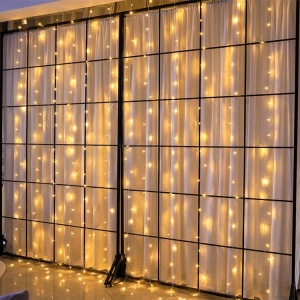 Instalatie Craciun, Tip Perdea, IP44, 12 m x 1 m, 720 LED-uri, Alb cald, 8 jocuri de lumini, Transformator, Interconectabila, Prelungitor 5 m inclus, Fir transparent, Interior/ Exterior, Flippy - Img 2