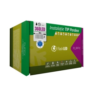 Instalatie Craciun, Tip Perdea, IP44, 6 m x 1 m, 360 LED-uri, Albastru, cu flash, Transformator cu telecomanda, Interconectabila, Prelungitor 5 m inclus, Fir transparent, Interior/ Exterior, Flippy - Img 1
