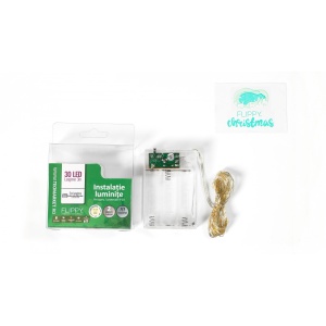 Instalatie de Craciun cu Baterii Tip Liniar, 2 jocuri de lumini, Fir Cupru 3 m 30 LED -uri, Alb Cald - Img 5