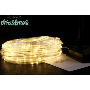 Instalatie luminoasa de Craciun tip furtun luminos, 300 LED-uri, 32 metri lungime, 8 programe, 2 metri prelungitor, sarma din cupru, incarcare solara, alb cald, Flippy - Img 2