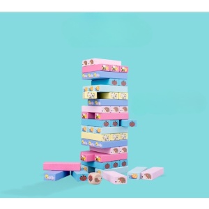 Joc de Societate, Flippy, pentru Copii, din Lemn, Interactiv, Distractiv, Jenga Stack High Blocks, cu Zar, 51 de Piese Animate, 24.5x18x5 cm, Multicolor - Img 3