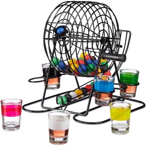 Joc Mini Loterie Flippy, Bingo, cu Pahare de Shot din Sticla, 20 x 20 x 19 cm, 48 Bile, Negru - Img 6