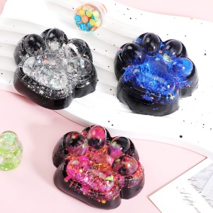 Jucarie Antistres Squishy, Flippy, cu Revenire Lenta, Model Labuta de Pisica cu Sclipici, 6.5x6 cm, 60g, Ambalaj Transparent, Alb-Negru - Img 7