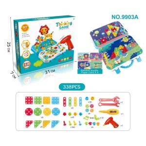 Jucarie Educativa Si Interactiva, Flippy, Set De Constructie Puzzle Din ABS Cu Bormasina Pentru Dezvoltatea Creativitatii Si A Indemanarii 2D si 3D, Valiza, +3, 31x7x25 cm, 338 Piese - Img 2