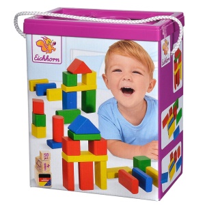 Jucarie Eichhorn Cuburi in galetusa Coloured Wooden Blocks 50 piese - Img 1