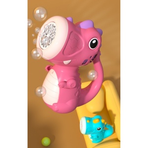 Jucarie Interactiva pentru Baloane de Sapun, Flippy, Sunete si Lumini, Model Dinozaur, cu 8 Orificii, 15 x 8.5 x 18.5, Roz - Img 4