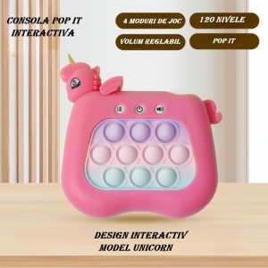 Jucarie Interactiva Tip Consola pentru Copii, Flippy, Diferite Moduri de Joc, 120 Nivele, Material ABS/silicon, Sunete si Lumini, 13.5 x 5.5 x 12.5 cm, Model Unicorn, Fucsia - Img 5