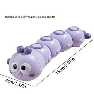 Jucarie mecanica pentru copii Flippy, omida haioasa, cu cheita, distractiva, se taraste, se misca, 15 x 4 cm, mov - Img 3