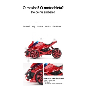 Jucarie pentru copii, masina cu extensie de motocicleta, 2 in 1, rosie - Img 3