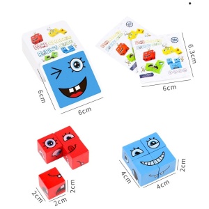 Jucarie pentru copii montessori Flippy, cub din lemn, asamblare fete, 64 de carti distractive, pentru baieti si fete, varsta +3 ani, educativ, multicolor - Img 9