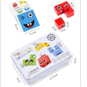 Jucarie Pentru Copii Montessori Flippy, Cub din Lemn, Asamblare Fete, 64 de Carti Distractive, pentru Baieti si Fete, Varsta +3 ani, Educativ, Cutie din Aluminiu, 13.5 x 4 x 9 cm, multicolor - Img 2