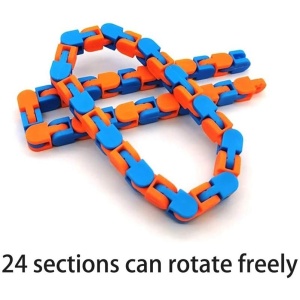 Jucarie Senzoriala Antistres, Flippy, Fidget Toys, Puzzle de Imbinat Tip Sarpe, 24 Piese, +3 Ani, Portocaliu/Albastru - Img 4