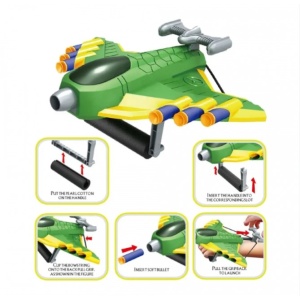 Jucaruie cu Lansator pentru Copii, Flippy, Lanseaza Manual, Tinta, Avion, 20 de Gloante din Material Moale, Joc Interactiv, 24x23.5x6.3 cm, Verde - Img 8