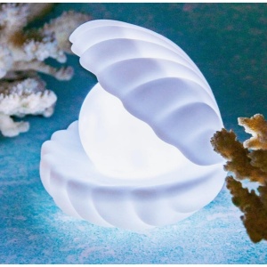 Lampa de Veghe, Flippy, Model Scoica cu Perla, Lumina Calda, 10 x 8.5 cm, Led, Baterii Incluse 3 x LR44, Alb - Img 2
