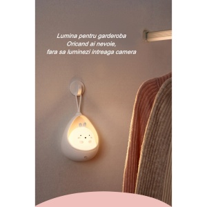 Lampa de veghe portabila cu 2 moduri de functionare Flippy, silicon non-toxic, reincarcabila USB, senzor miscare, alb, iepuras - Img 9