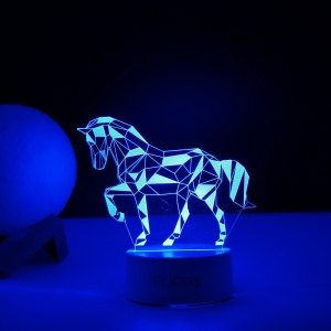 Lampa LED decorativa, Flippy, 3D, Cal, cu telecomanda, doua moduri de alimentare USB si baterii, 20 cm inaltime, din material acril si lumina multicolora, alb - Img 5