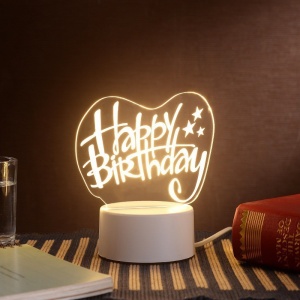 Lampa LED decorativa, Flippy, 3D, Happy Birthday, cu USB si baterii, 20 cm inaltime, din material acril, lumina multicolora si telecomanda inclusa, alb - Img 4
