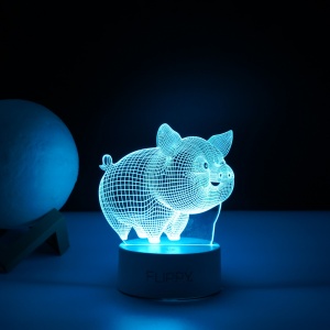 Lampa LED decorativa, Flippy, 3D, Porcusor Gras, din material acril si lumina multicolora, alb - Img 3