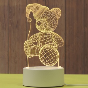 Lampa LED decorativa, Flippy, 3D, Urs cu palarie, cu telecomanda, doua moduri de alimentare USB si baterii, 20 cm inaltime, din material acril si lumina multicolora, alb - Img 5