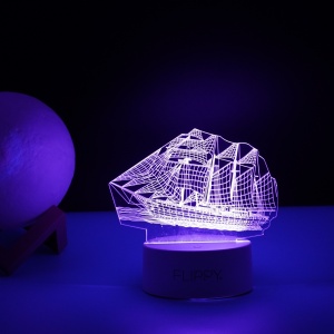 Lampa LED decorativa, Flippy, 3D, Vapor, cu telecomanda, doua moduri de alimentare USB si baterii, 20 cm inaltime, din material acril si lumina multicolora, alb - Img 5